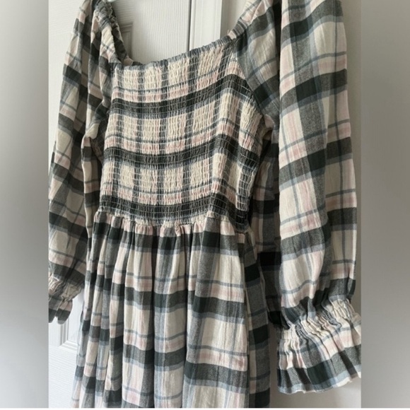 Madewell Lucie Elbow-Sleeve Smocked Plaid Mini Dress – Women’s Large NWT - Picture 8 of 8